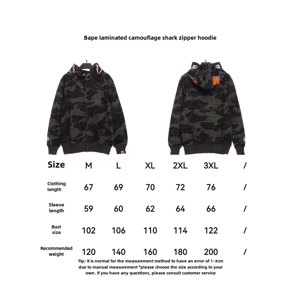 BAPE overlapping camouflage shark zipper hoodie 1901