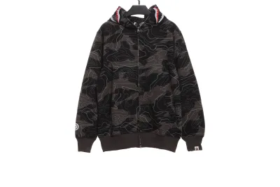 BAPE overlapping camouflage shark zipper hoodie 1901 01