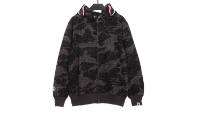 BAPE overlapping camouflage shark zipper hoodie 1901 01