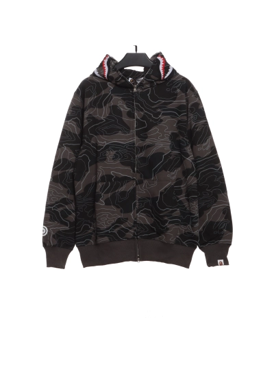 BAPE overlapping camouflage shark zipper hoodie 1901 01