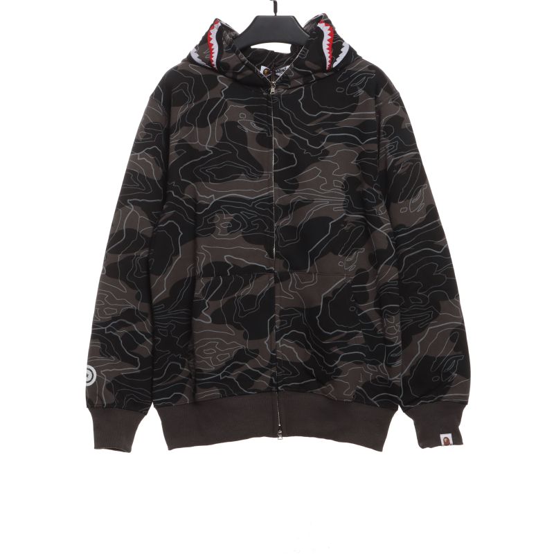 BAPE overlapping camouflage shark zipper hoodie 1901
