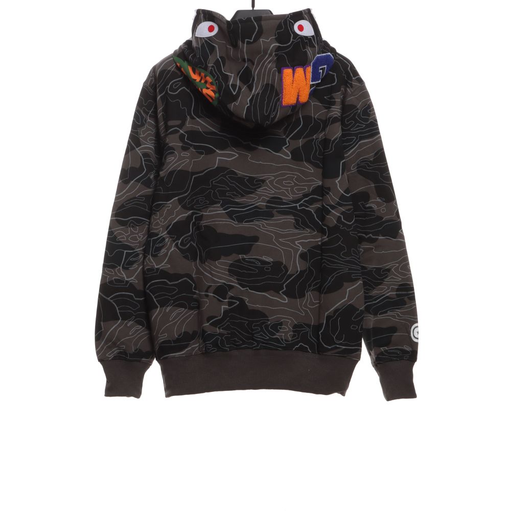 BAPE overlapping camouflage shark zipper hoodie 1901