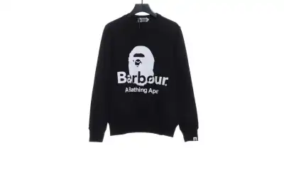 BAPER x Barbour co-branded pullover sweatshirt black Hoodie 01