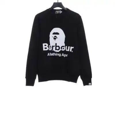  BAPER x Barbour co-branded pullover sweatshirt black Hoodie 01