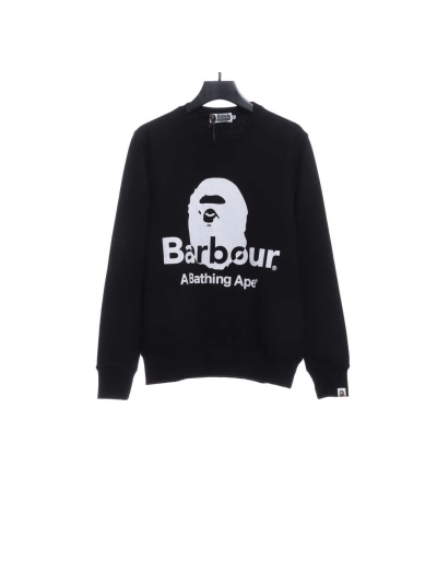 BAPER x Barbour co-branded pullover sweatshirt black Hoodie 01