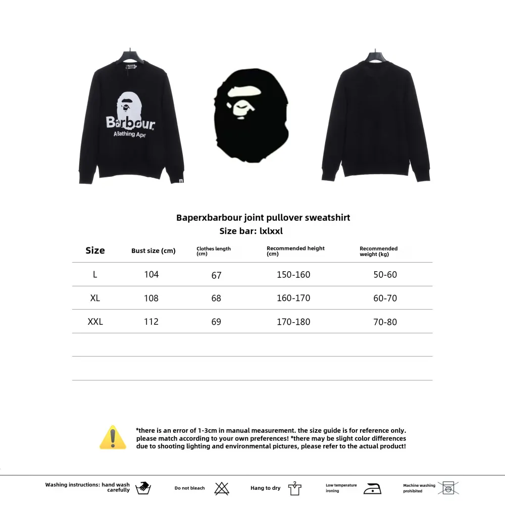 BAPER x Barbour co-branded pullover sweatshirt black Hoodie