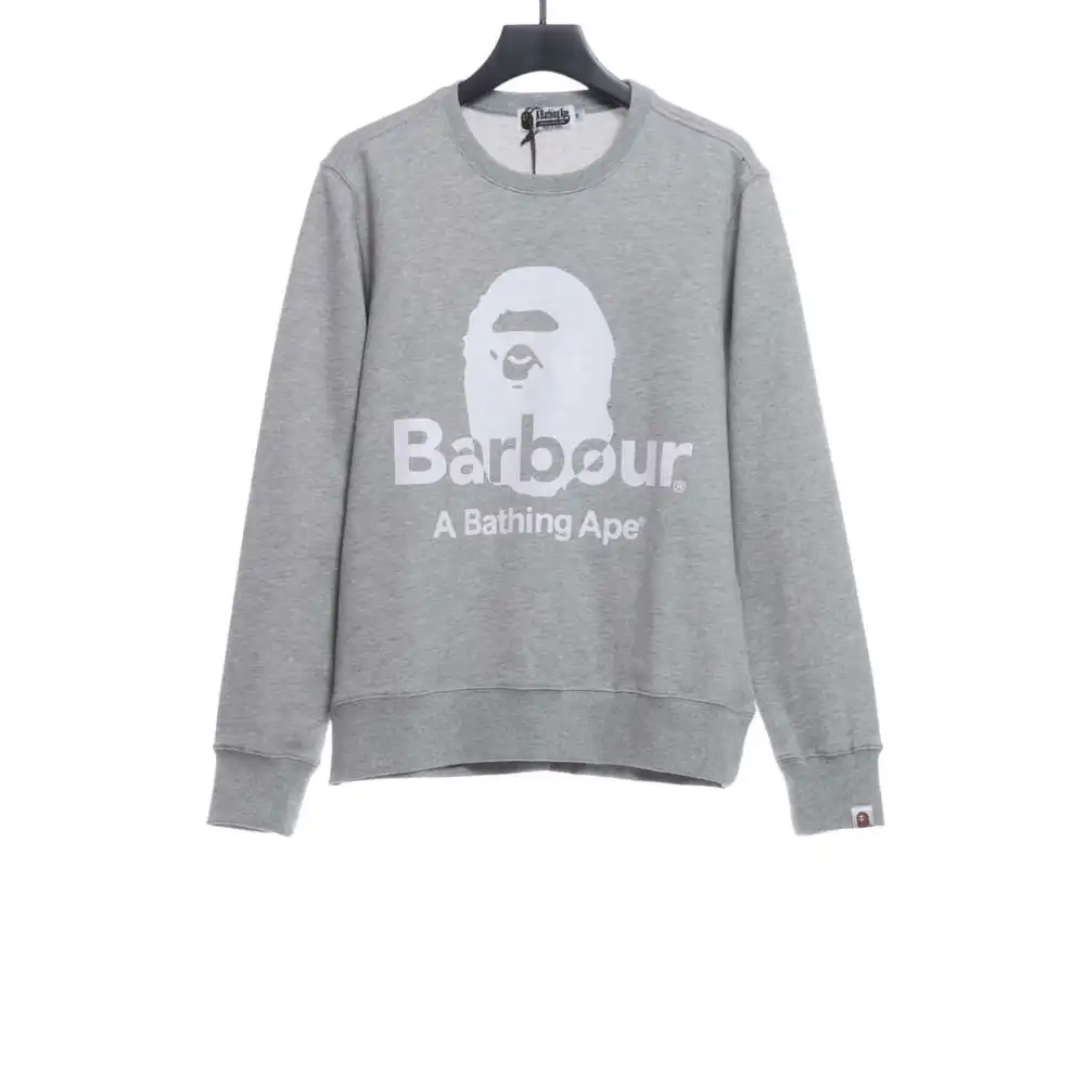  BAPER x Barbour co-branded pullover sweatshirt gray Hoodie