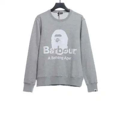  BAPER x Barbour co-branded pullover sweatshirt gray Hoodie 01