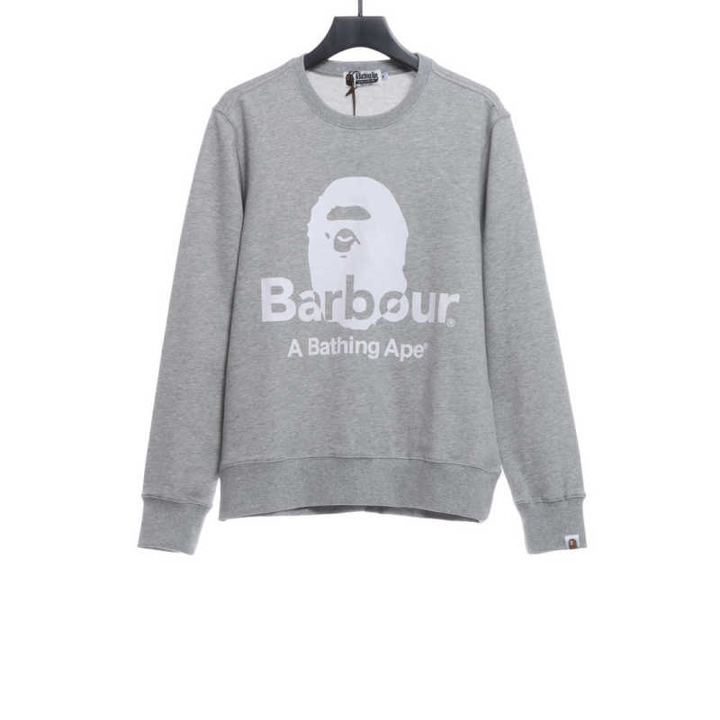 BAPER x Barbour co-branded pullover sweatshirt gray Hoodie