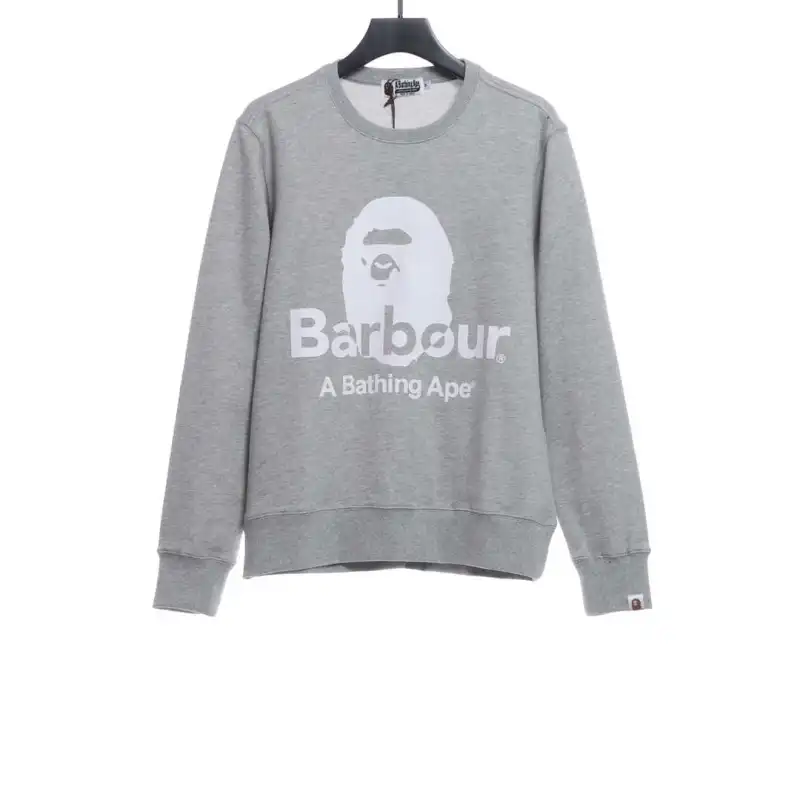  BAPER x Barbour co-branded pullover sweatshirt gray Hoodie