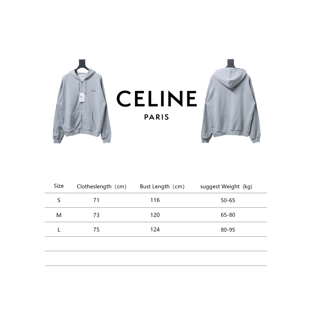 Celine CE basic letter zipper hooded sweatshirt Hoodie