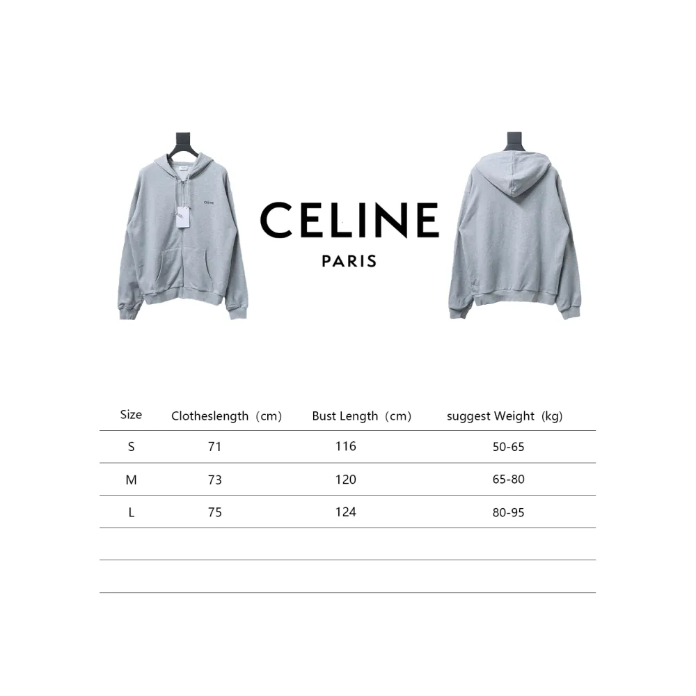  Celine CE basic letter zipper hooded sweatshirt Hoodie