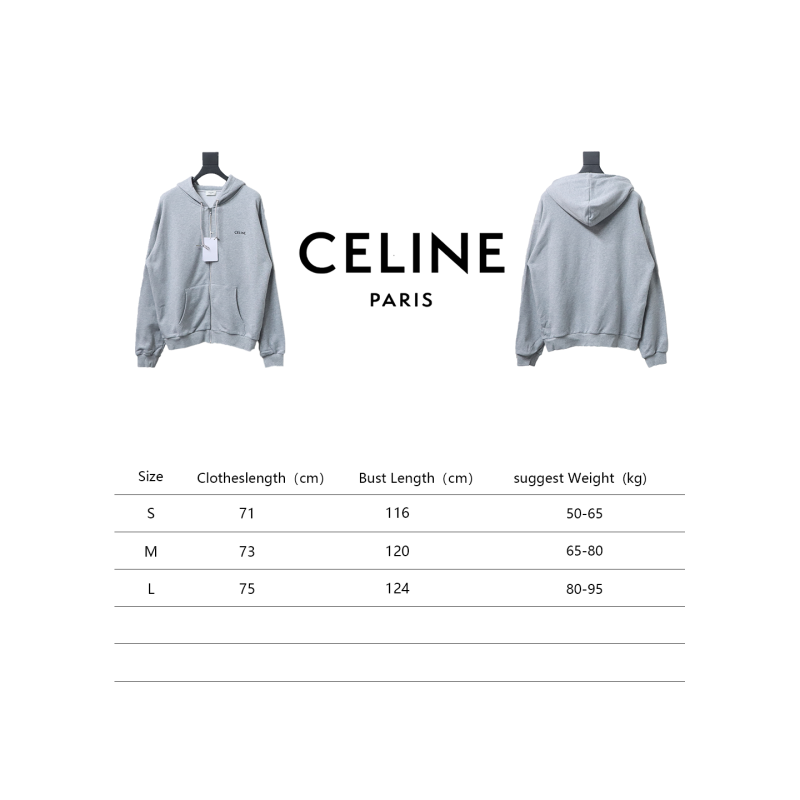 Celine CE basic letter zipper hooded sweatshirt Hoodie