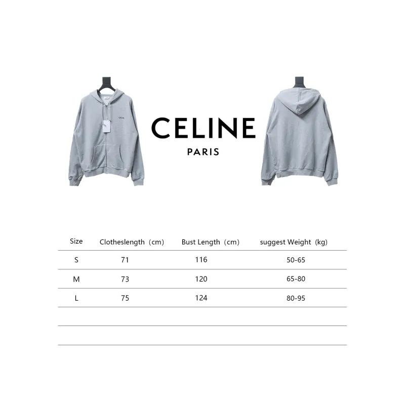  Celine CE basic letter zipper hooded sweatshirt Hoodie