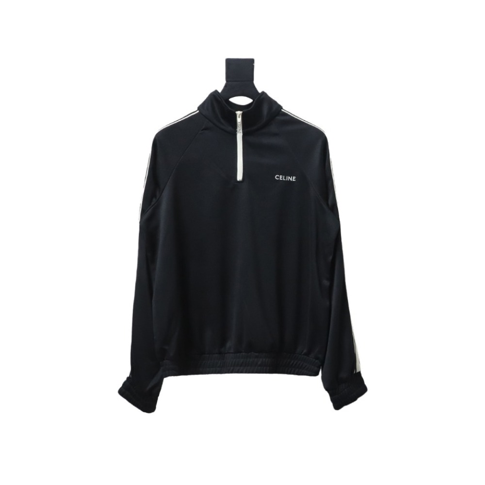  Celine CE letter embroidery half zipper sweatshirt Hoodie