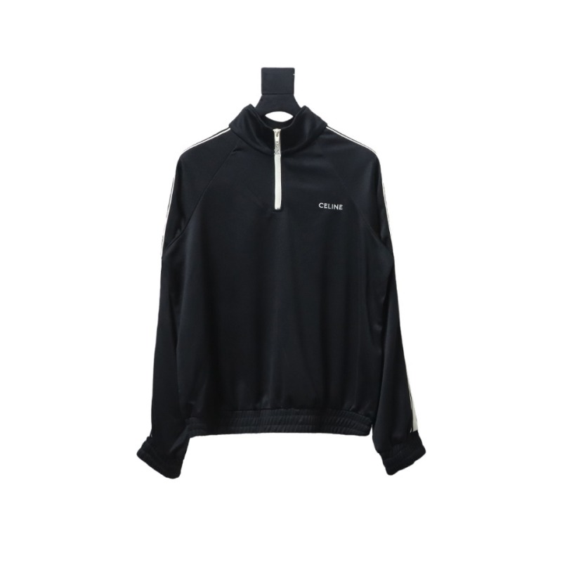  Celine CE letter embroidery half zipper sweatshirt Hoodie
