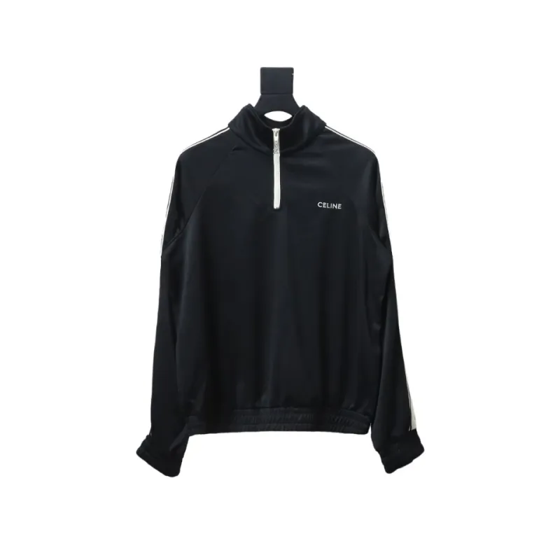  Celine CE letter embroidery half zipper sweatshirt Hoodie