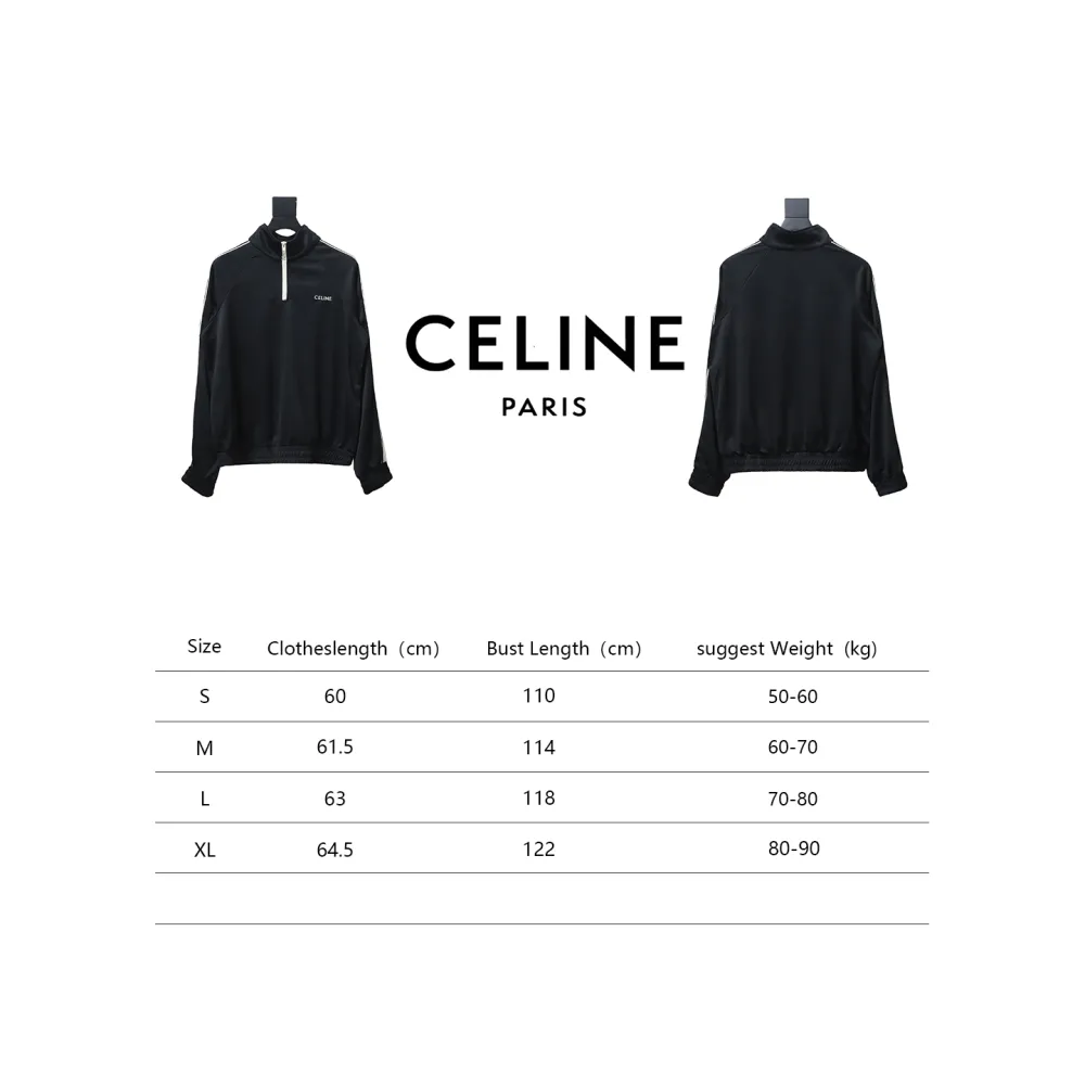  Celine CE letter embroidery half zipper sweatshirt Hoodie