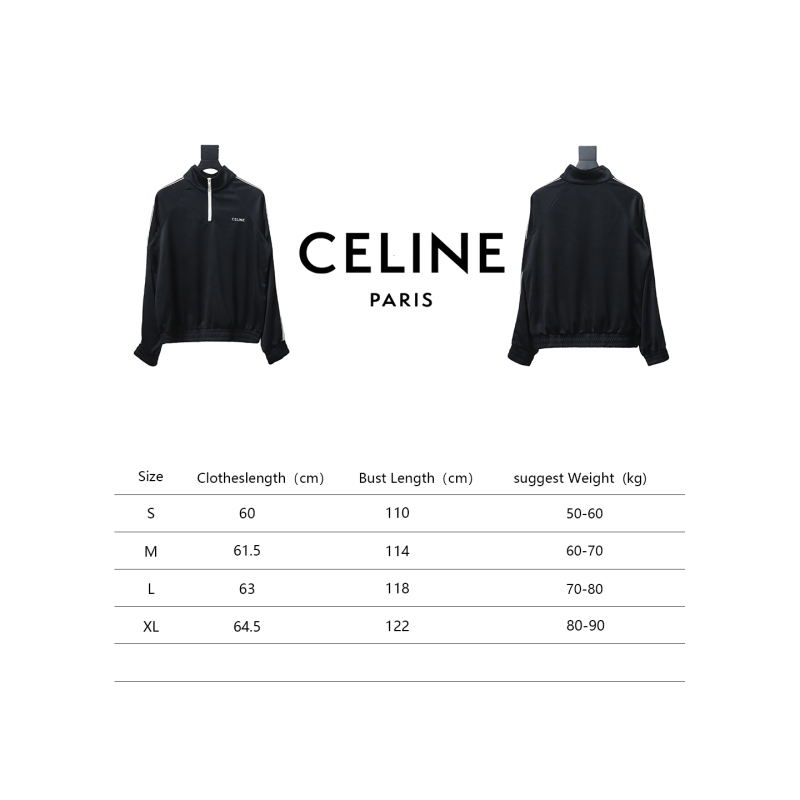  Celine CE letter embroidery half zipper sweatshirt Hoodie