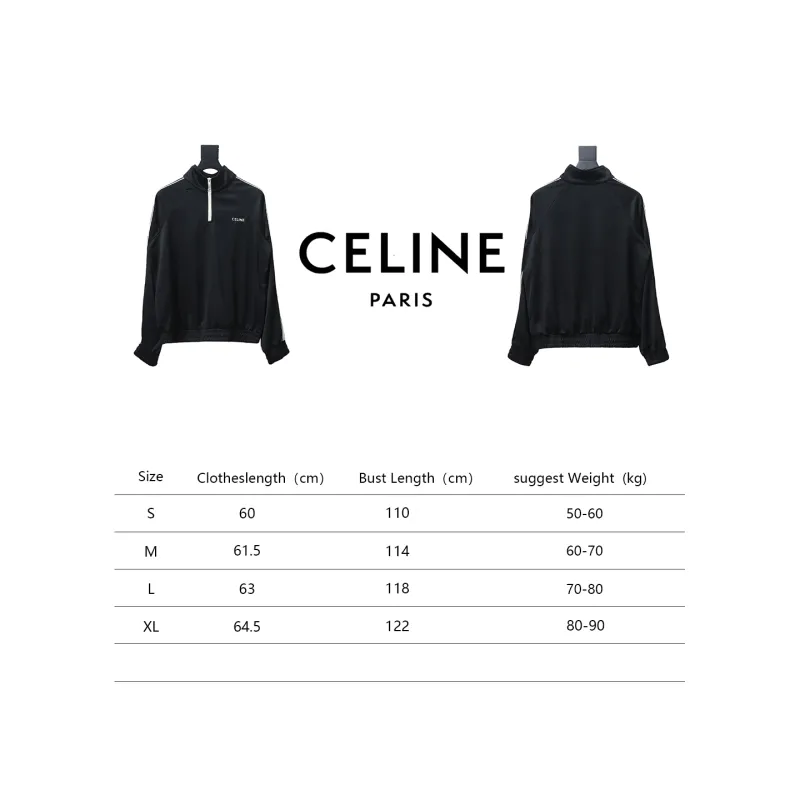  Celine CE letter embroidery half zipper sweatshirt Hoodie