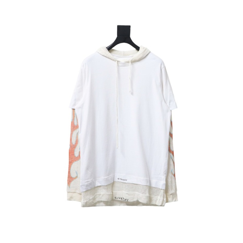  Givenchy 23FW stacked flame mesh sleeve splicing hooded sweatshirt Hoodie