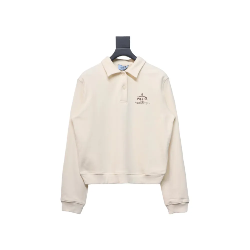  Prada 24Fw distressed logo print lapel sweatshirt Hoodie