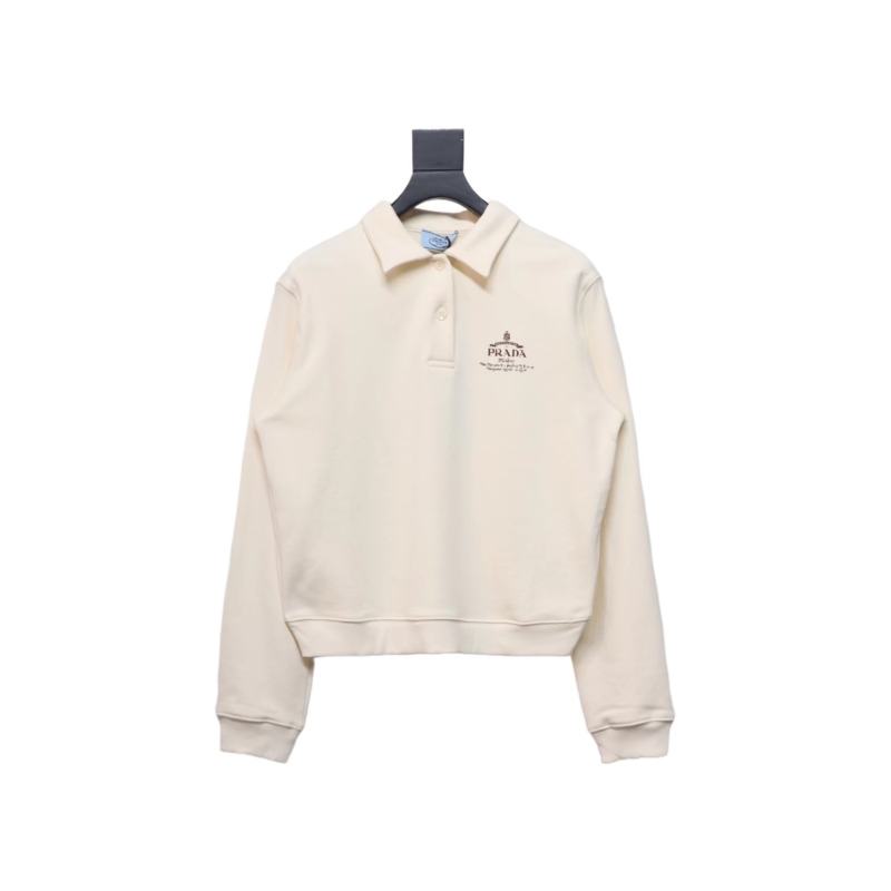 Prada 24Fw distressed logo print lapel sweatshirt Hoodie