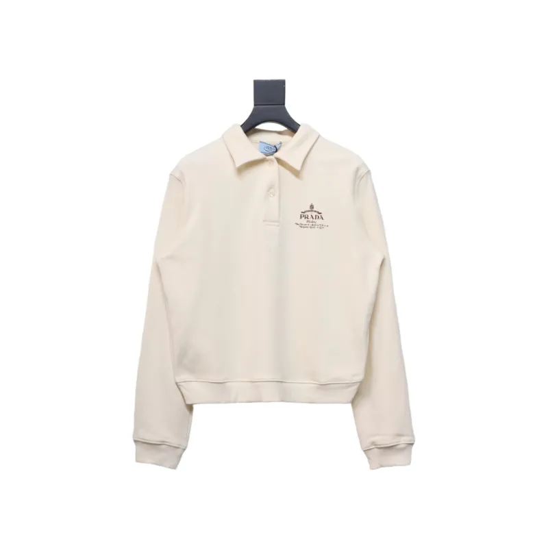  Prada 24Fw distressed logo print lapel sweatshirt Hoodie