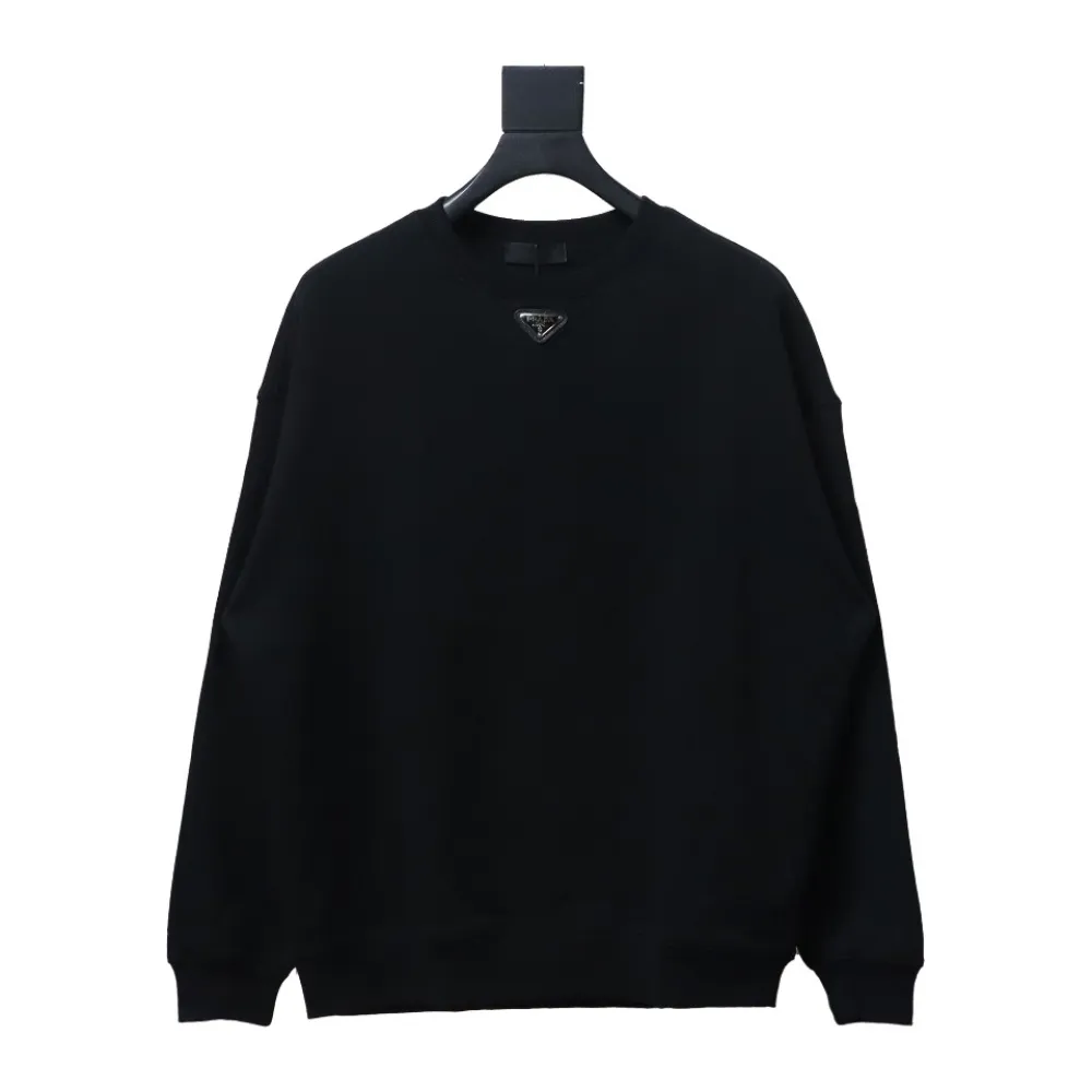 Prada 24ss round neck sweatshirt with triangle logo on the collar 1901 Hoodie