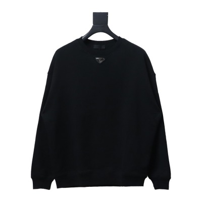  Prada 24ss round neck sweatshirt with triangle logo on the collar 1901 Hoodie 01