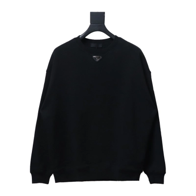 Prada 24ss round neck sweatshirt with triangle logo on the collar 1901 Hoodie 01