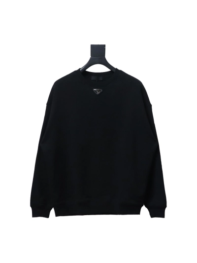 Prada 24ss round neck sweatshirt with triangle logo on the collar 1901 Hoodie 01