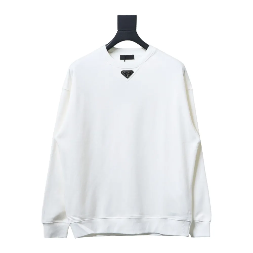 Prada 24ss round neck sweatshirt with triangle logo on the collar 1902 Hoodie