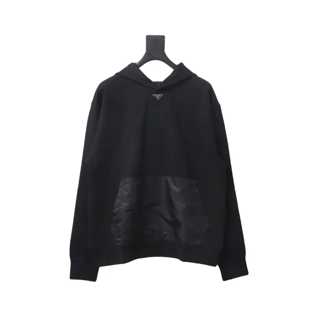 Prada collar triangle nylon pocket hooded sweatshirt Hoodie