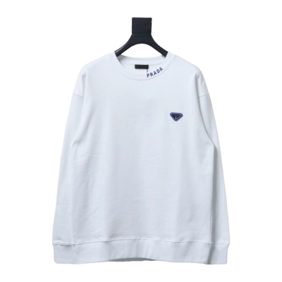 Prada round neck sweatshirt with triangle logo on the collar 1901 Hoodie 01