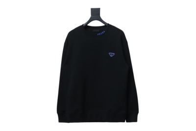 Prada round neck sweatshirt with triangle logo on the collar 1902 Hoodie 01