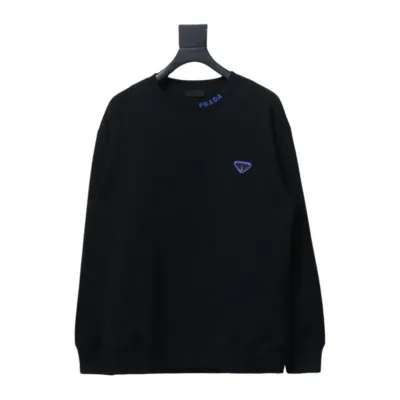 Prada round neck sweatshirt with triangle logo on the collar 1902 Hoodie 01