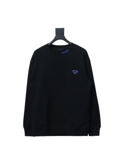 Prada round neck sweatshirt with triangle logo on the collar 1902 Hoodie 01