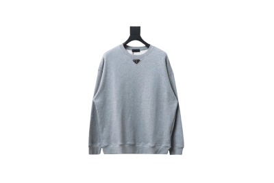 Prada round neck sweatshirt with triangle logo on the collar Hoodie 01