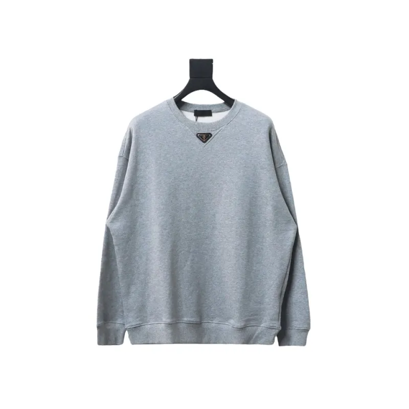 Prada round neck sweatshirt with triangle logo on the collar Hoodie