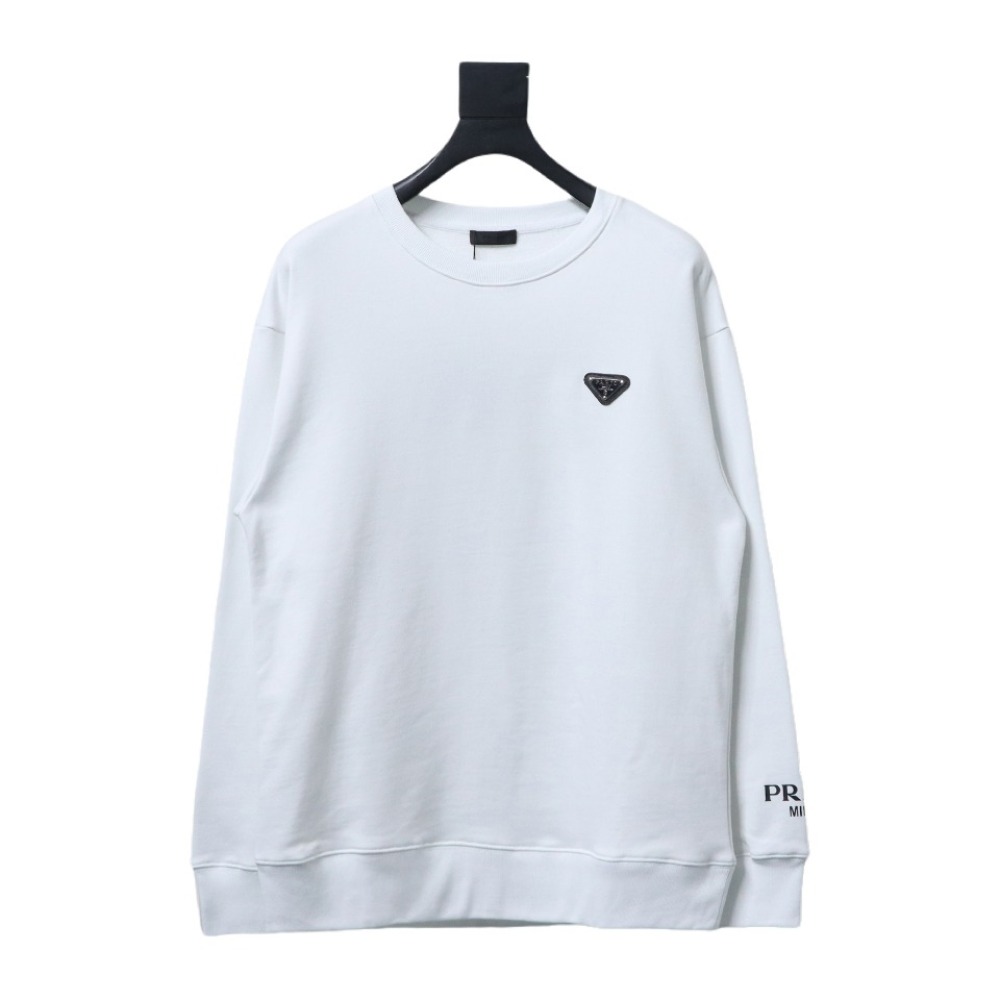  Prada round neck sweatshirt with triangle logo on the collar with large logo on the sleeve 1901 Hoodie