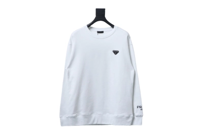 Prada round neck sweatshirt with triangle logo on the collar with large logo on the sleeve 1901 Hoodie 01