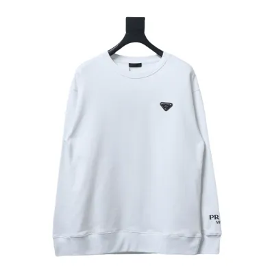 Prada round neck sweatshirt with triangle logo on the collar with large logo on the sleeve 1901 Hoodie 01