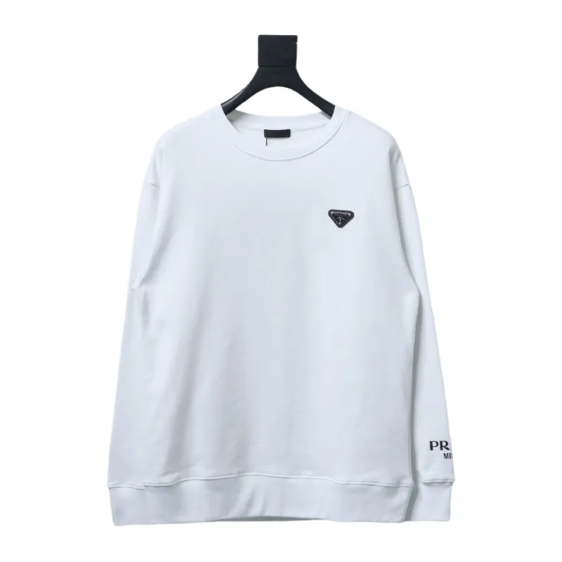 Prada round neck sweatshirt with triangle logo on the collar with large logo on the sleeve 1901 Hoodie