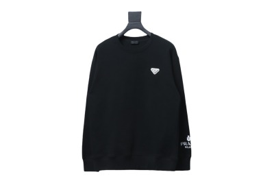 Prada round neck sweatshirt with triangle logo on the sleeve 1902 Hoodie 01