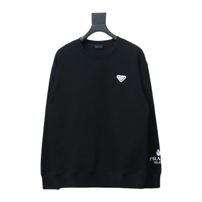  Prada round neck sweatshirt with triangle logo on the sleeve 1902 Hoodie 01
