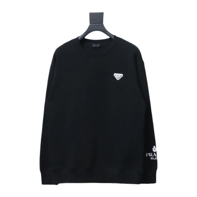 Prada round neck sweatshirt with triangle logo on the sleeve 1902 Hoodie 01