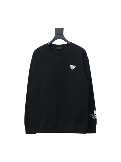 Prada round neck sweatshirt with triangle logo on the sleeve 1902 Hoodie 01