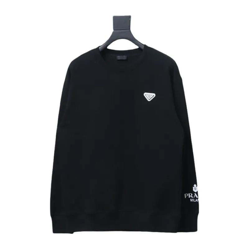 Prada round neck sweatshirt with triangle logo on the sleeve 1902 Hoodie