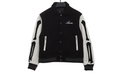 Amiri bone wool color matching sleeve baseball jacket 01